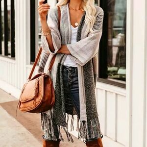 CLEARANCE! BOHO Fringe Cardigan Patchwork Knit Sweater NEW!